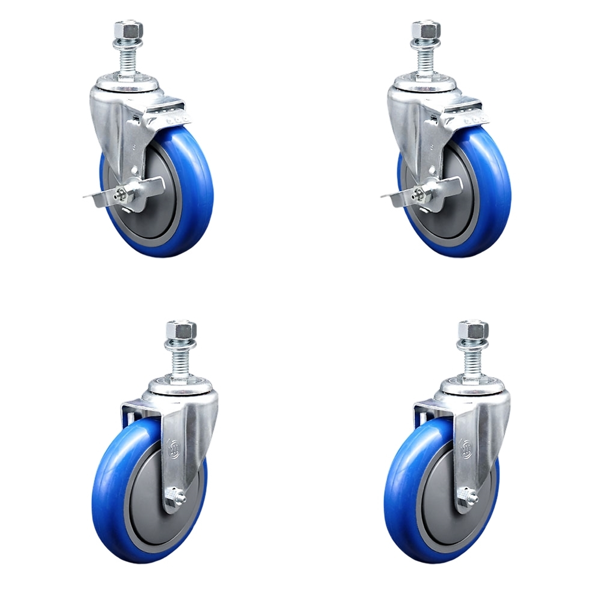 Service Caster, 4in. x 1 1/4in. Stem Casters, Wheel Diameter 5 in, Caster Type Swivel, Package (qty.) 4, Model# TS20S514-PPUB-BLUE-TLB-121315-2-S-2